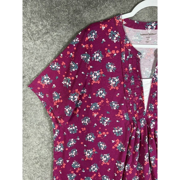 Woman Within Tunic Top Womens Size 22/24 1X Floral Pintuck Pleated Pullover - Picture 6 of 14